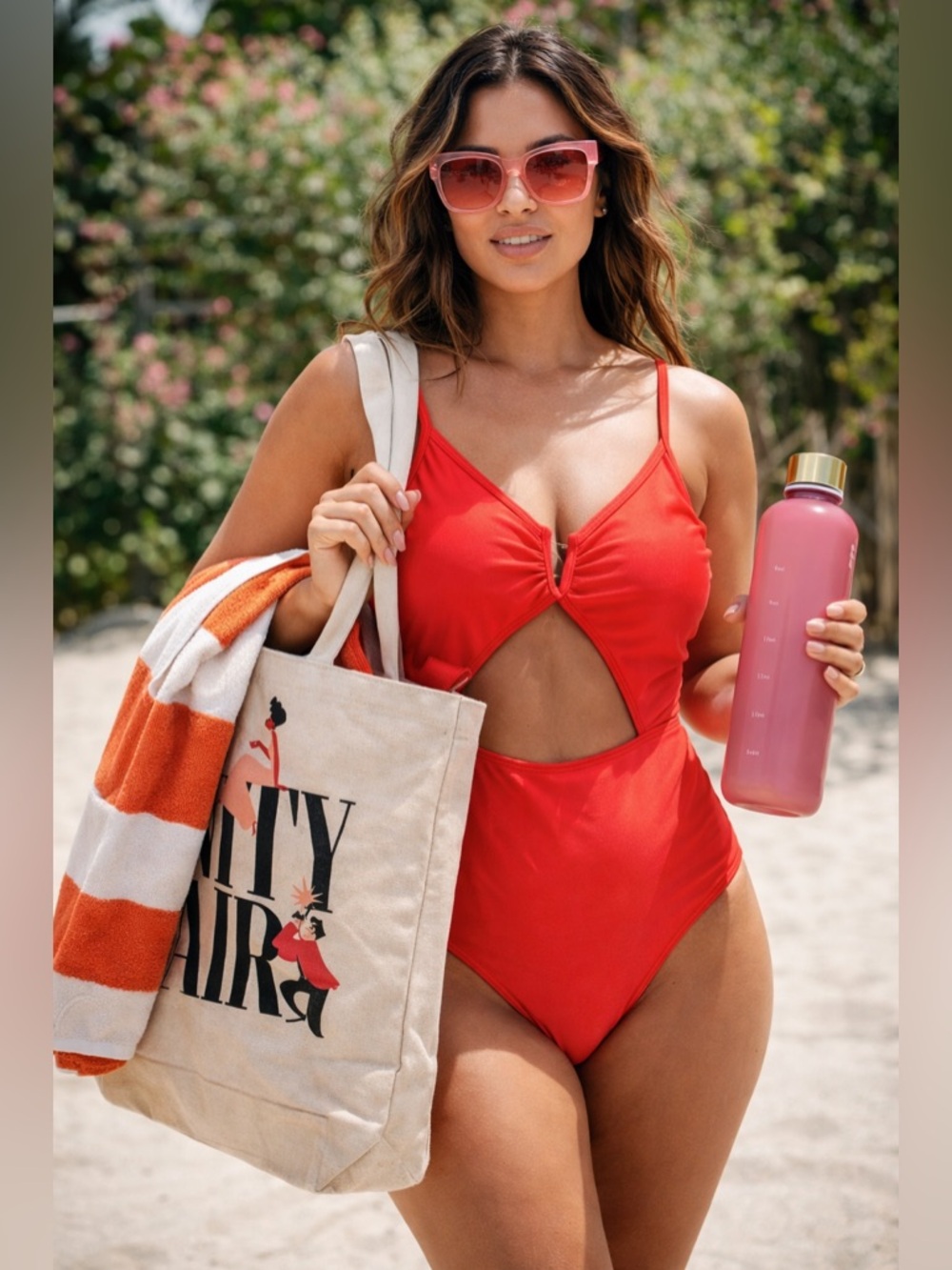 Hot Mom Pink Coral Beach Bundle 🌊 Swimsuit + Tote + Summer Gift Set Size Medium